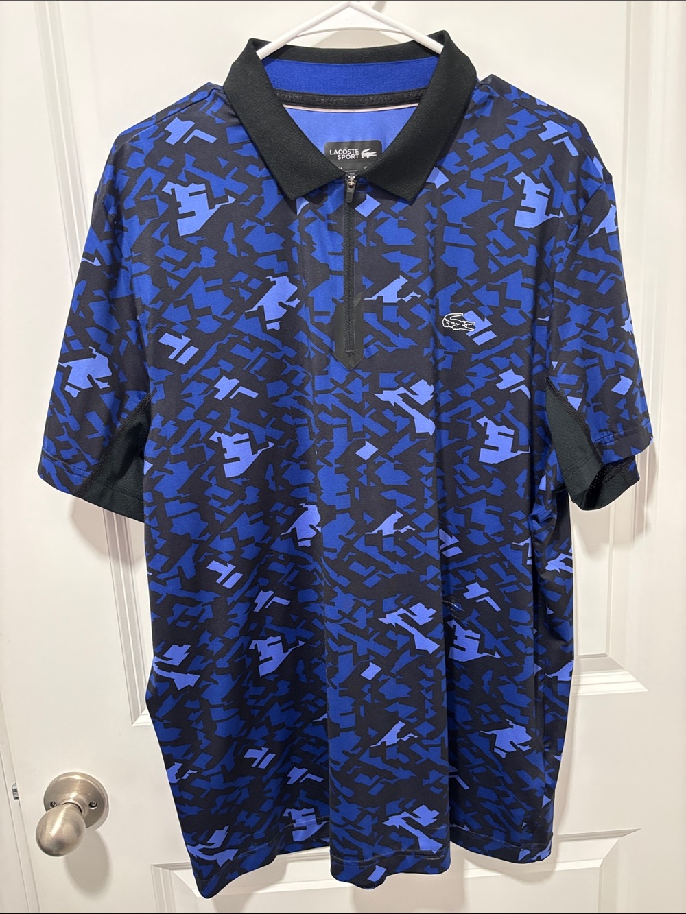 Lacoste Blue and Black Graphic Zip Polo